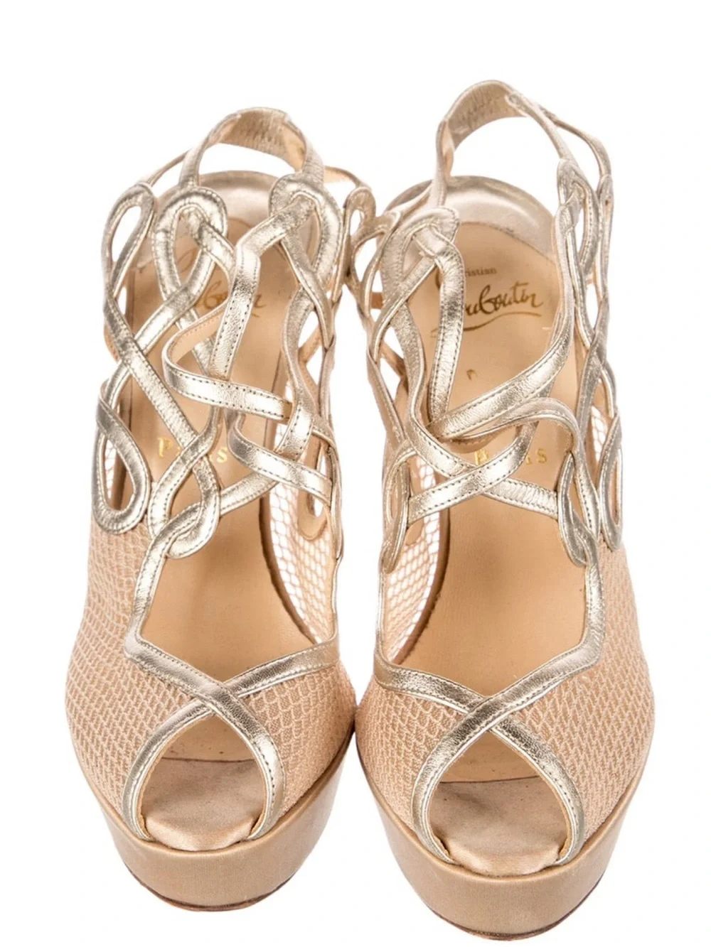 Christian Louboutin Gold Mesh Platform Slingback Heels